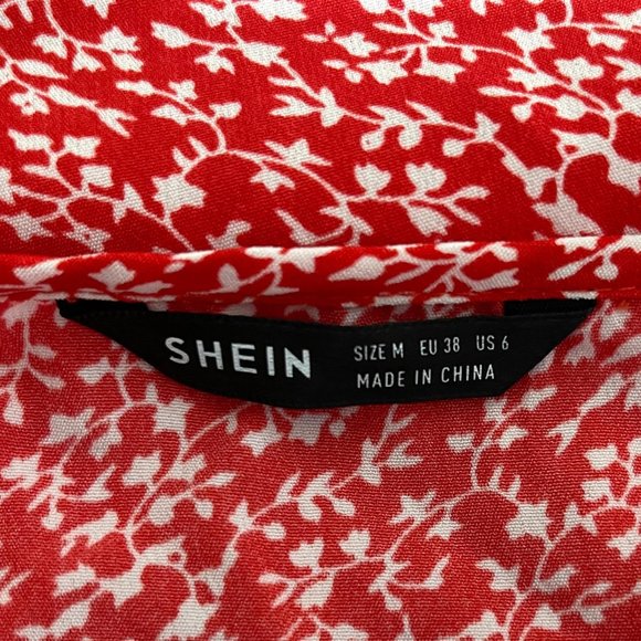 Shein Medium Red Floral Front Wrap Mini Dress - Picture 5 of 7